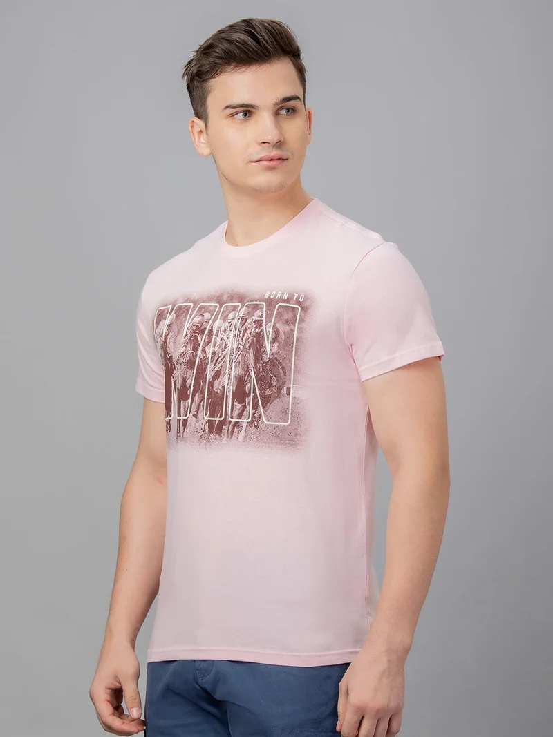 globus Globus Men Pink Printed Cotton Round Neck Regular Fit T-shirt
