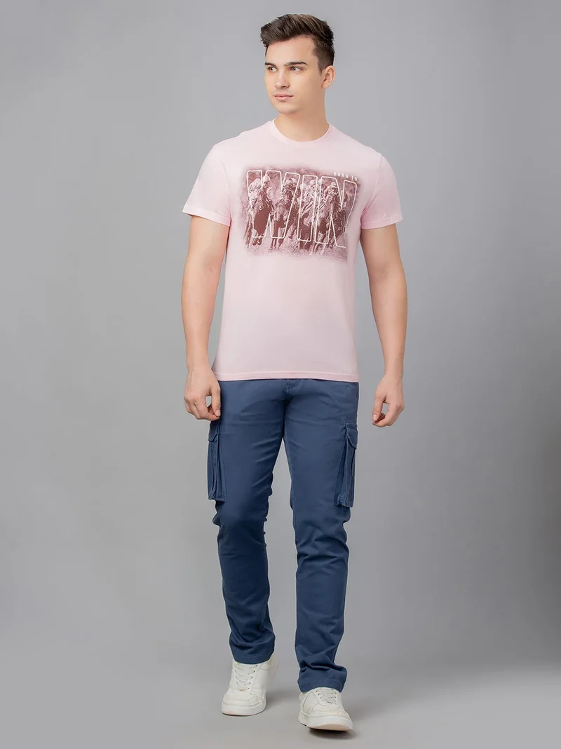 globus Globus Men Pink Printed Cotton Round Neck Regular Fit T-shirt