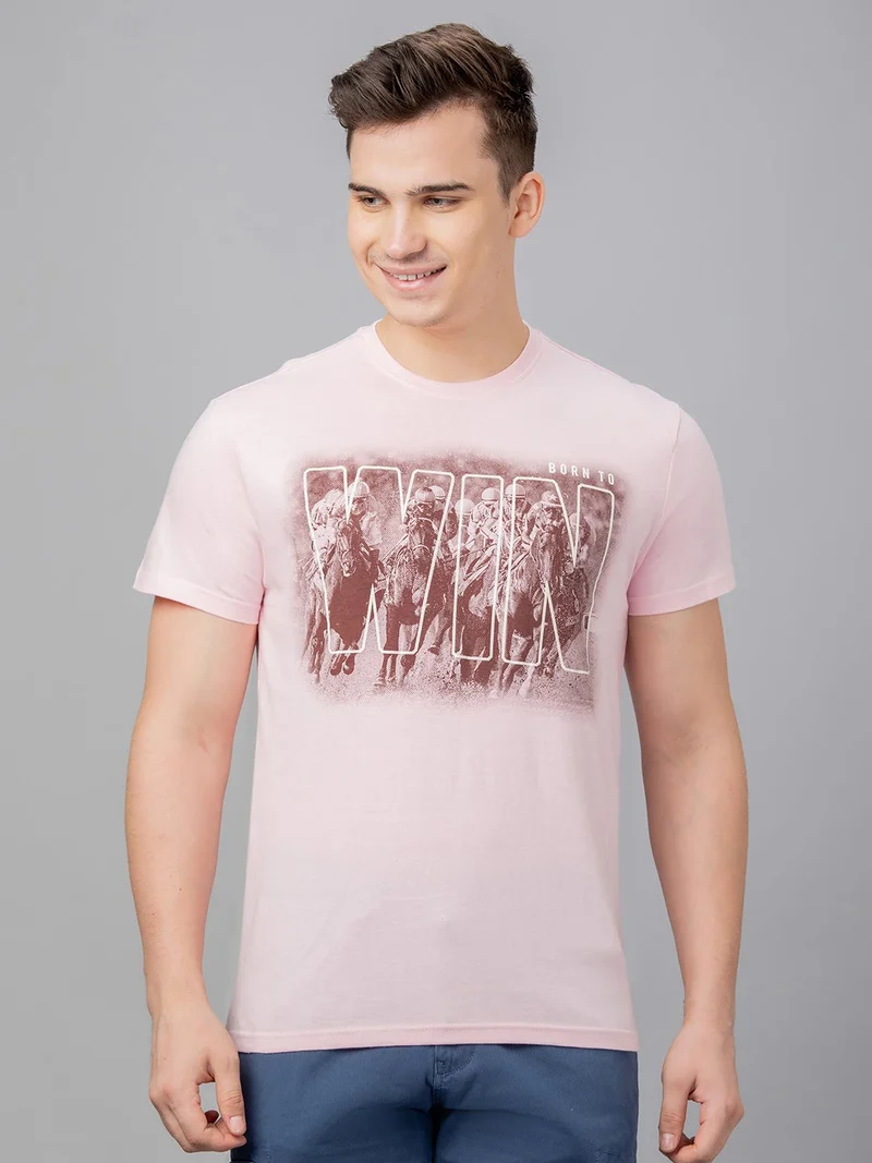globus Globus Men Pink Printed Cotton Round Neck Regular Fit T-shirt