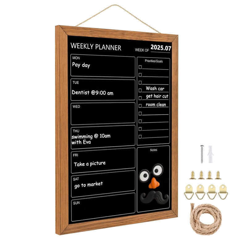 Umtiti Calendar Weekly Chalkboard 106 146 Magnetic Surface Rustic Brown Solid Pine Wood Frame Black Board for Office School and HomeZLHBQZ2737 - Image 2