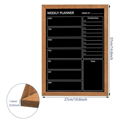 Umtiti Calendar Weekly Chalkboard 106 146 Magnetic Surface Rustic Brown Solid Pine Wood Frame Black Board for Office School and HomeZLHBQZ2737 - Image 3