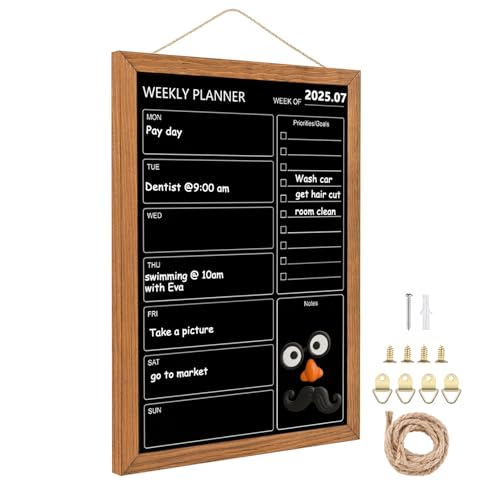 Umtiti Calendar Weekly Chalkboard 106 146 Magnetic Surface Rustic Brown Solid Pine Wood Frame Black Board for Office School and HomeZLHBQZ2737 - Image 1