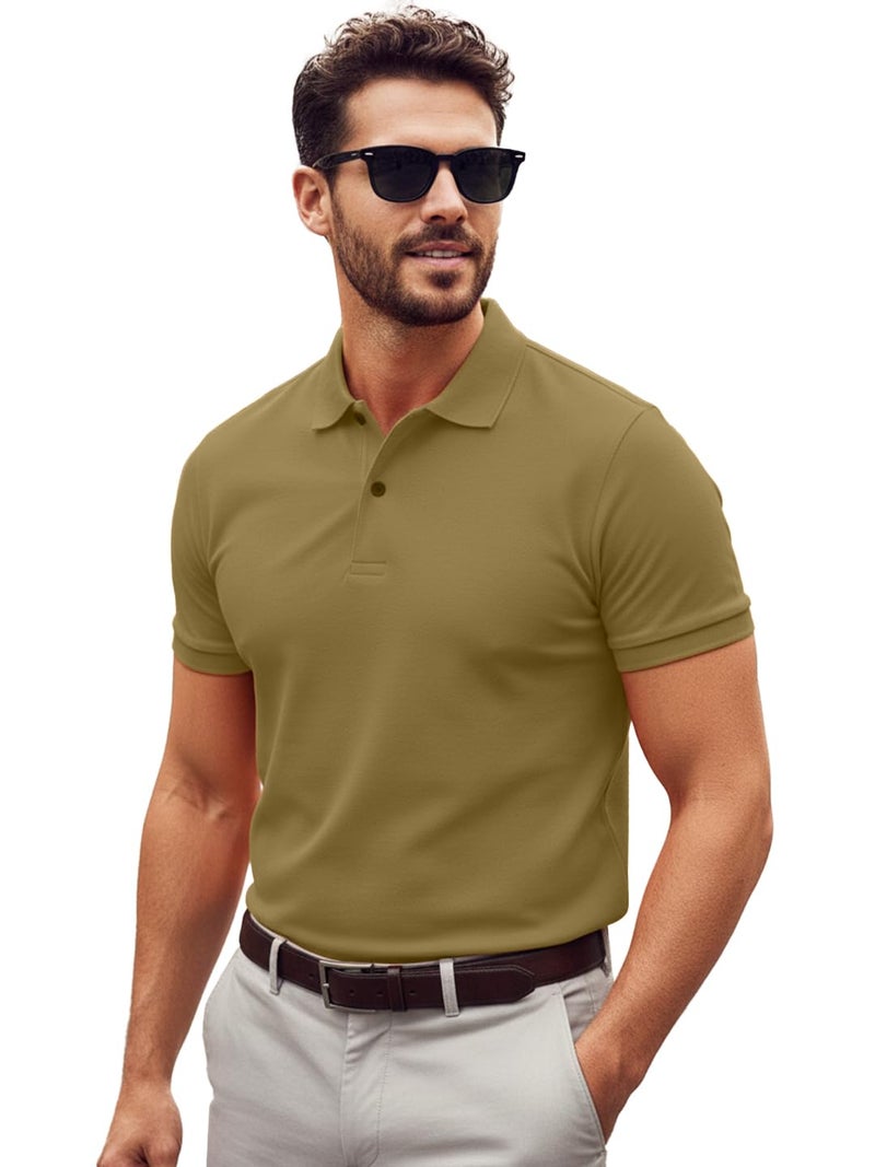 LEOTUDE Men's Classic and Fancy Collor Neck Matty Half Sleeve Solid Regular Fit Polo Tshirts for Mans(P999_Ornge_P_Olive_S) - Image 1