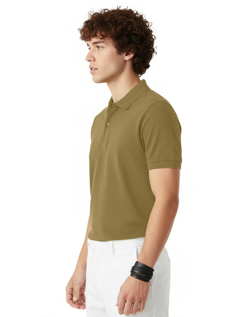 LEOTUDE Men's Classic and Fancy Collor Neck Matty Half Sleeve Solid Regular Fit Polo Tshirts for Mans(P999_Ornge_P_Olive_S) - Image 2