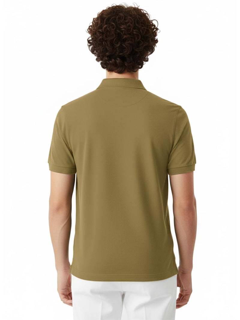 LEOTUDE Men's Classic and Fancy Collor Neck Matty Half Sleeve Solid Regular Fit Polo Tshirts for Mans(P999_Ornge_P_Olive_S) - Image 3