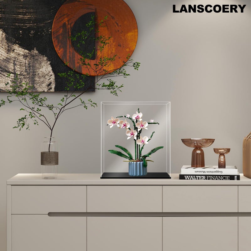 LANSCOERY Acrylic Display Case, Assemble Showcase Display Box for Collectibles, with Dustproof & Seamless Display Design, Compatible with Lego 75328 Helmet 10281 Collectibles 8x8x8inch Black Base - Image 2