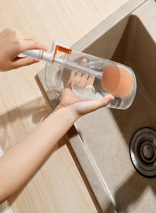 PD GROW Bottle Cleaning Sponge Brush,Long Handle Soft Sponge Brush,3 in 1 Multifunctional Cleaning Brush for Water Bottles, Baby Bottles, Tumblers, Drinking Glasses, Strews, Mug Pack of 1 (Orange) - Image 4