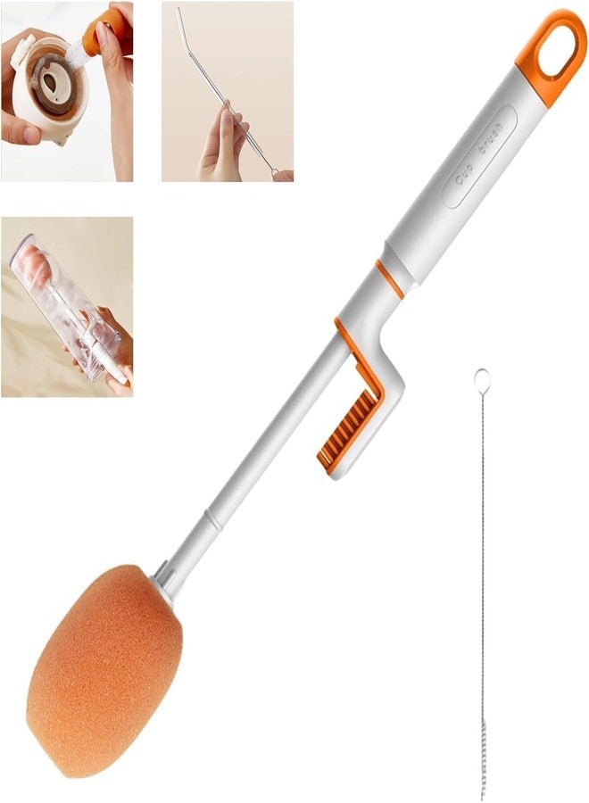 PD GROW Bottle Cleaning Sponge Brush,Long Handle Soft Sponge Brush,3 in 1 Multifunctional Cleaning Brush for Water Bottles, Baby Bottles, Tumblers, Drinking Glasses, Strews, Mug Pack of 1 (Orange) - Image 1