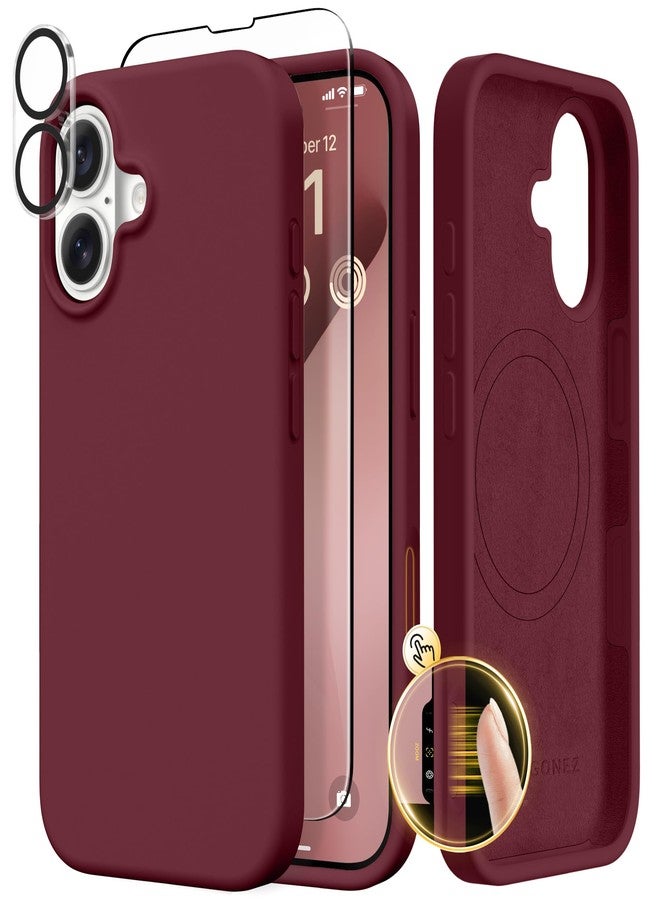 GONEZ Magnetic for iPhone 17 Case, Compatible with MagSafe, [Screen Protector + Camera Lens Protector], Liquid Silicone Anti-Scratch Shockproof Protective Phone Case, Maroon - Image 1