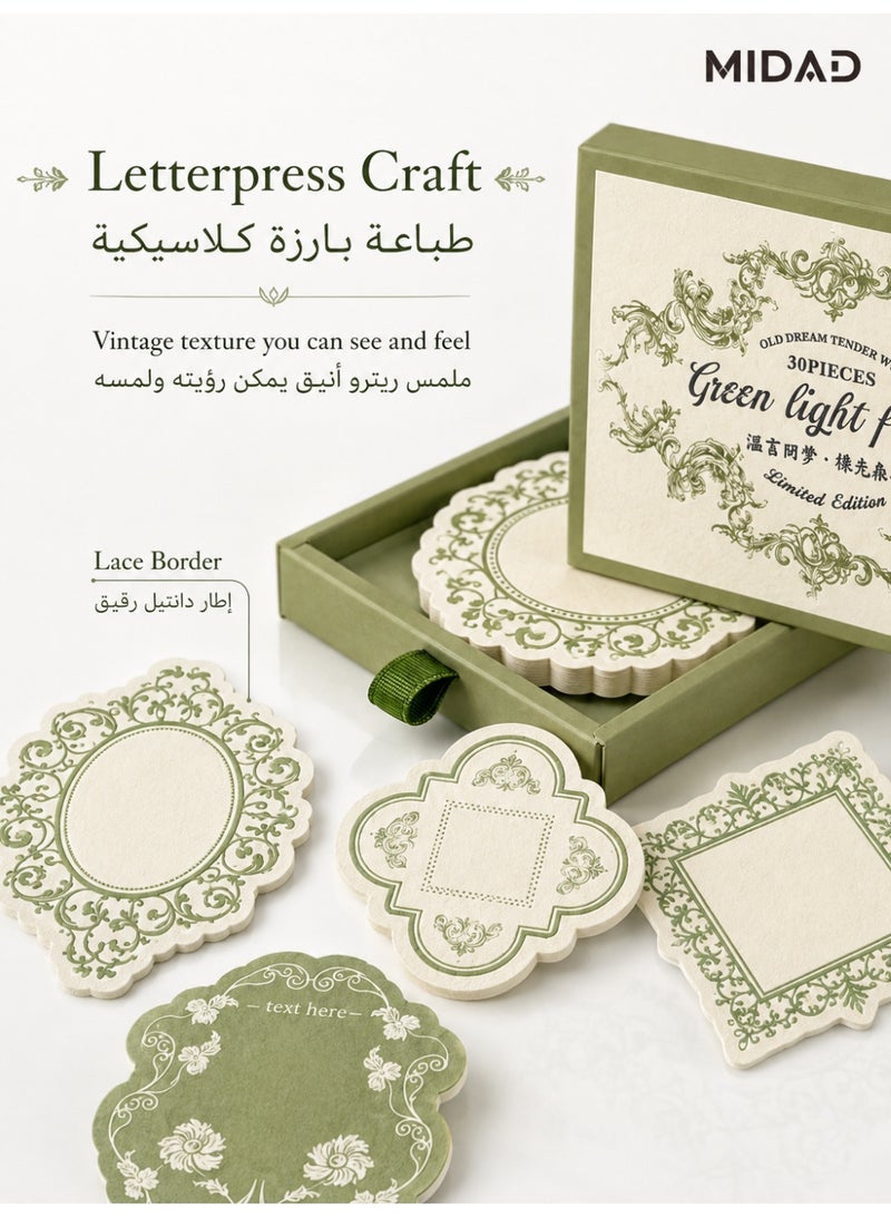 Retro Letterpress Sticky Notes - Vintage Decorative Self-Adhesive Memo Pads with Lace Border for Journaling, Scrapbooking & Planner - Image 3