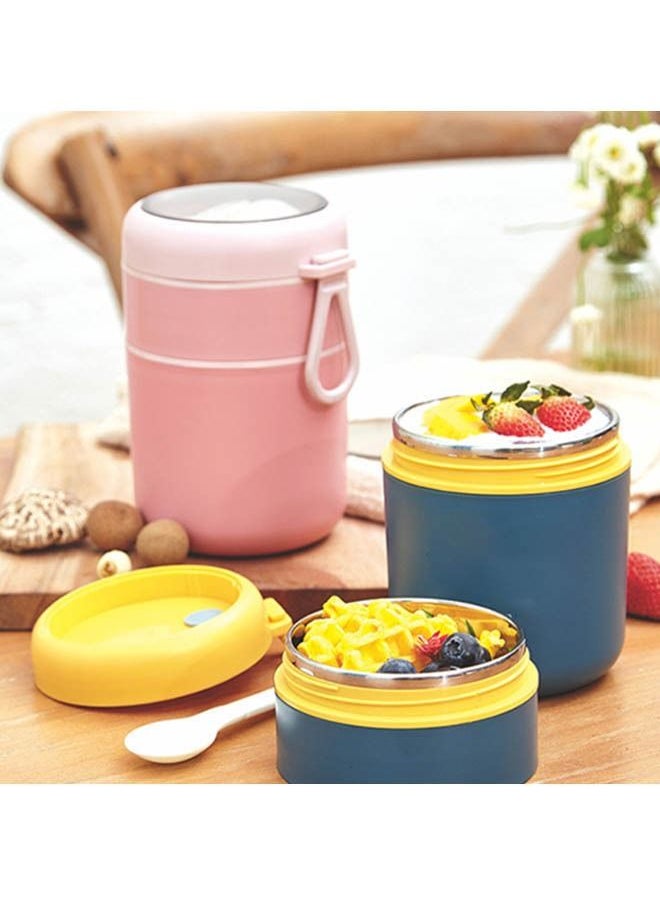 Arabest 710ml Stainless Steel Lunch Box with Spoon Food Heat Preservation Tank Heat Preservation Soup Heat Preservation Container Heat Preservation Lunch Box - Pink  - Image 3