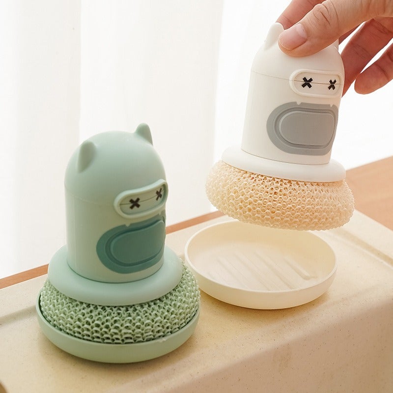 Cartoon Press Kitchen Scrub Brush with Liquid Dispenser - Image 1
