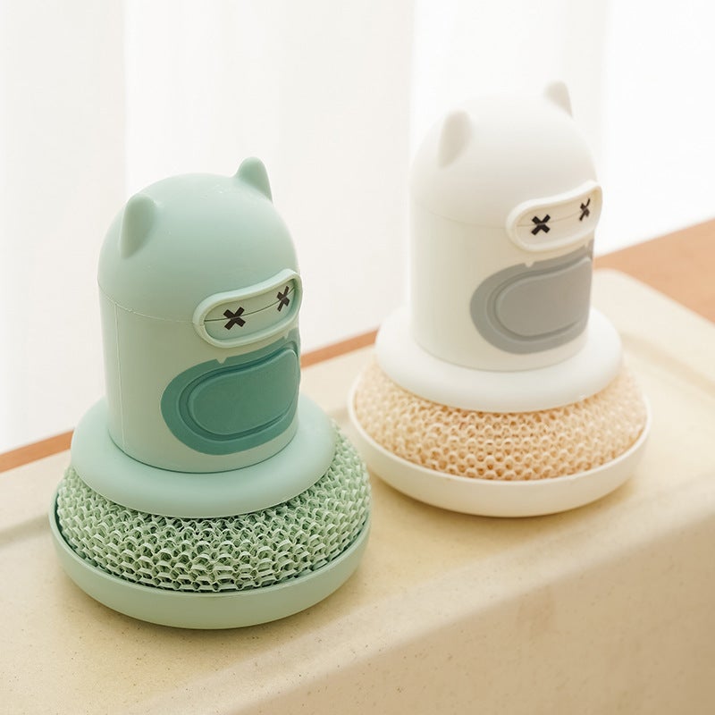 Cartoon Press Kitchen Scrub Brush with Liquid Dispenser - Image 2