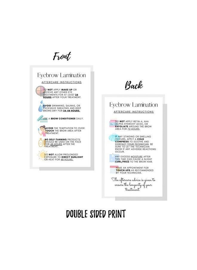 Boutique Marketing LLC Eyebrow Lamination Aftercare Instruction Cards ; Physical Printed 2 X 3.5” Inches Business Card Size ; Starter Lift Kit With Tint At Home Diy Aftercare Supplies ; White With Icons Design  - Image 5