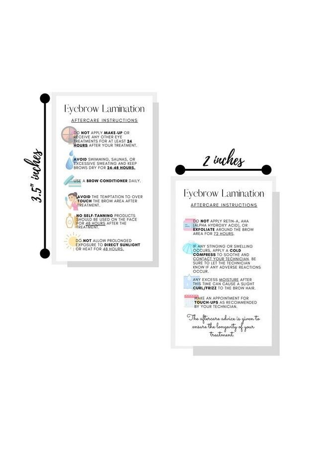 Boutique Marketing LLC Eyebrow Lamination Aftercare Instruction Cards ; Physical Printed 2 X 3.5” Inches Business Card Size ; Starter Lift Kit With Tint At Home Diy Aftercare Supplies ; White With Icons Design  - Image 4