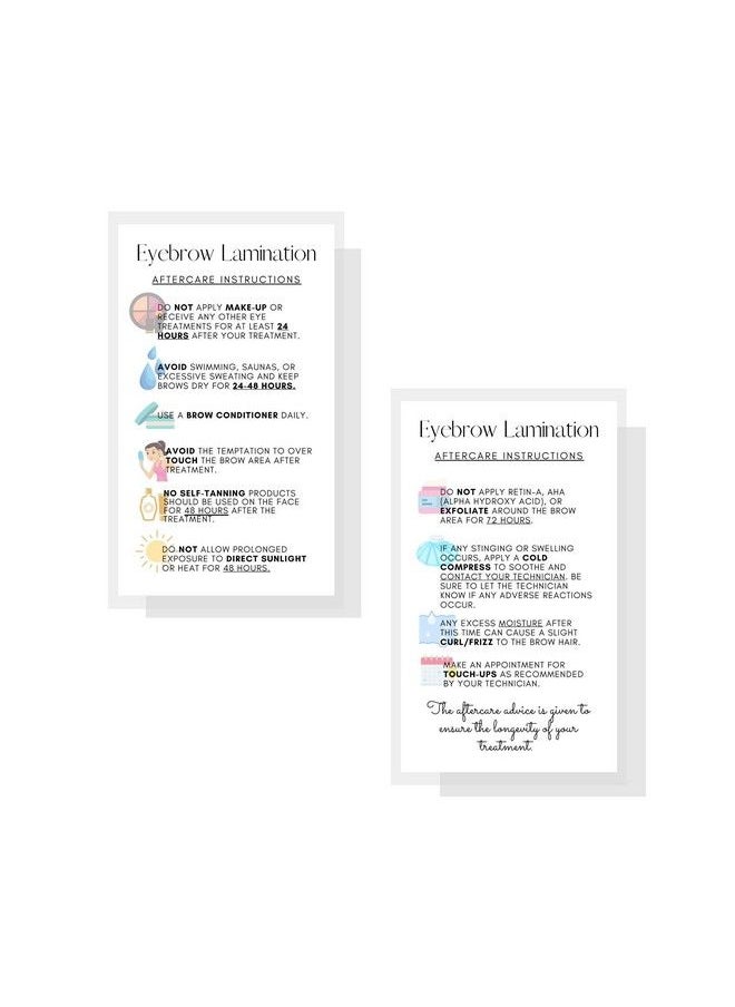 Boutique Marketing LLC Eyebrow Lamination Aftercare Instruction Cards ; Physical Printed 2 X 3.5” Inches Business Card Size ; Starter Lift Kit With Tint At Home Diy Aftercare Supplies ; White With Icons Design  - Image 3