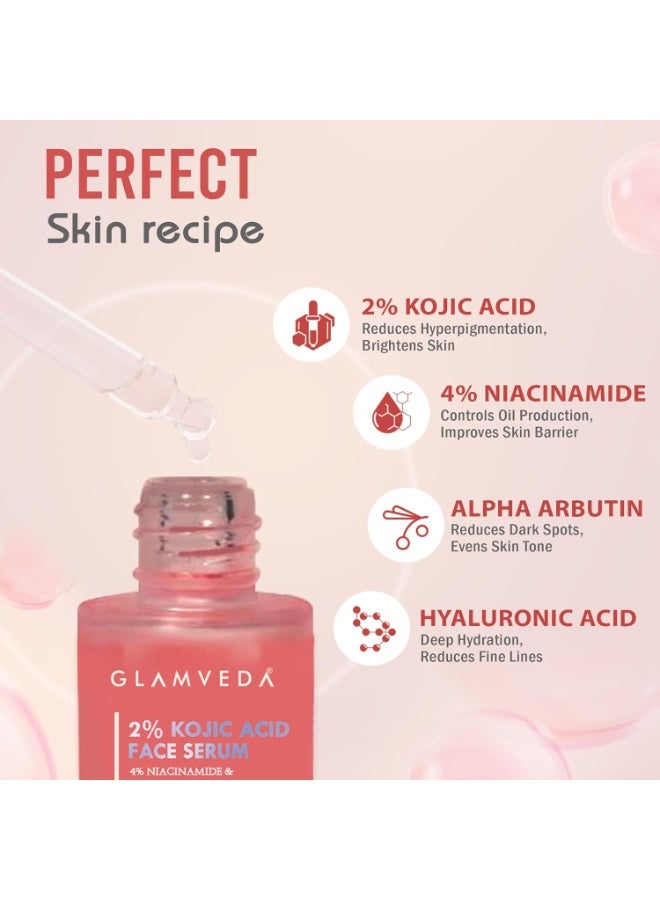 Glamveda 2% Kojic Acid Face Serum | Reduces Dark Spots, Pigmentation & Blemishes | With Alpha Arbutin & Niacinamide | Skin Brightening & Hydration | For Men & Women | All Skin types | 30 ml - Image 4