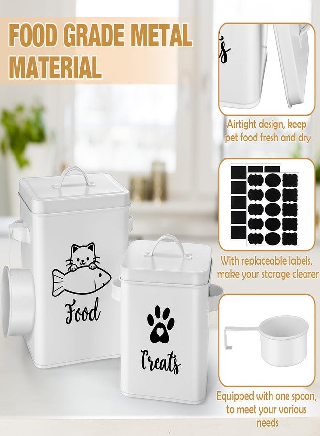 Funnymoom 2 Pcs Metal Cat Food Containers with Airtight Lids and Spoon 7+3 Lbs Cat Treat Storage Organizer with DIY Labels Big Pet Dry Food Jar Vintage Snack Bin for Kitchen Pet Owners Gift(White) - Image 3