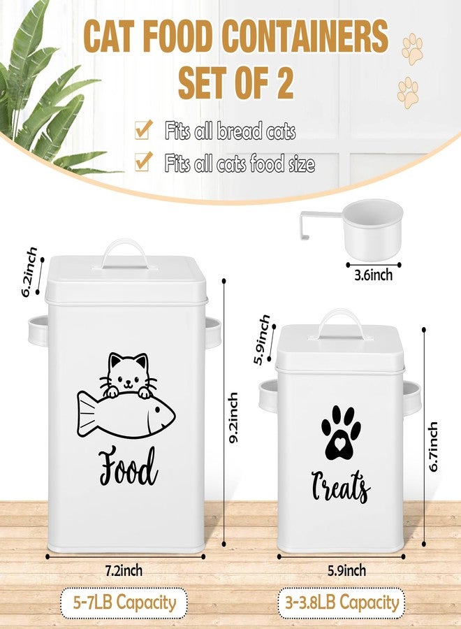 Funnymoom 2 Pcs Metal Cat Food Containers with Airtight Lids and Spoon 7+3 Lbs Cat Treat Storage Organizer with DIY Labels Big Pet Dry Food Jar Vintage Snack Bin for Kitchen Pet Owners Gift(White) - Image 2