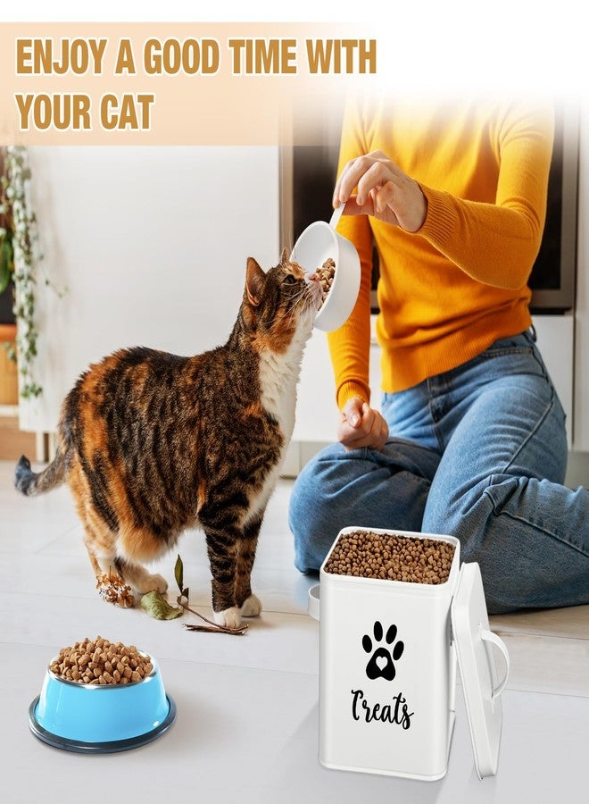 Funnymoom 2 Pcs Metal Cat Food Containers with Airtight Lids and Spoon 7+3 Lbs Cat Treat Storage Organizer with DIY Labels Big Pet Dry Food Jar Vintage Snack Bin for Kitchen Pet Owners Gift(White) - Image 4