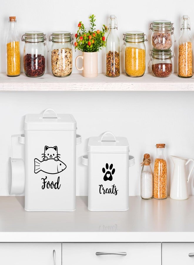 Funnymoom 2 Pcs Metal Cat Food Containers with Airtight Lids and Spoon 7+3 Lbs Cat Treat Storage Organizer with DIY Labels Big Pet Dry Food Jar Vintage Snack Bin for Kitchen Pet Owners Gift(White) - Image 5