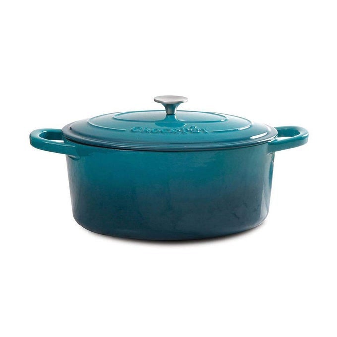 CROCKPOT ARTISAN ROUND ENAMELED CAST IRON DUTCH OVEN 5QUART TEAL OMBRE