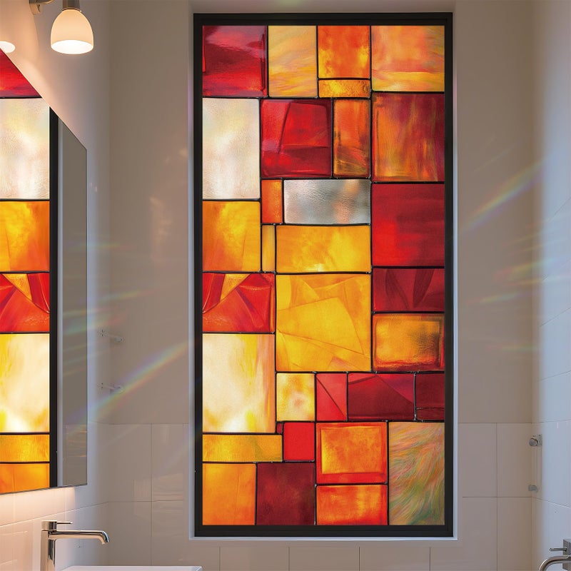 AOHMPT Stained Glass Window Privacy Film Static Cling - Rainbow Glass Decorative Sun Blocking Window Covering, Non-Adhesive Removable Stickers for Home & Office, 17.5" x 39.3" - Image 1