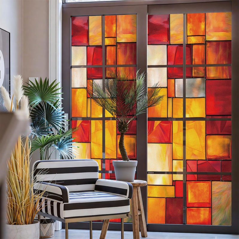 AOHMPT Stained Glass Window Privacy Film Static Cling - Rainbow Glass Decorative Sun Blocking Window Covering, Non-Adhesive Removable Stickers for Home & Office, 17.5" x 39.3" - Image 3