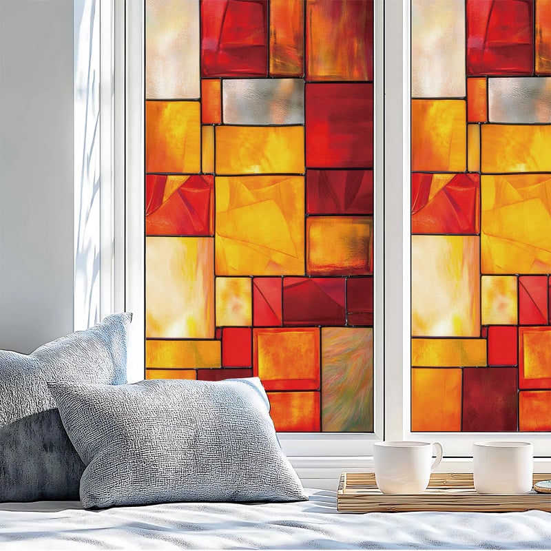 AOHMPT Stained Glass Window Privacy Film Static Cling - Rainbow Glass Decorative Sun Blocking Window Covering, Non-Adhesive Removable Stickers for Home & Office, 17.5" x 39.3" - Image 4