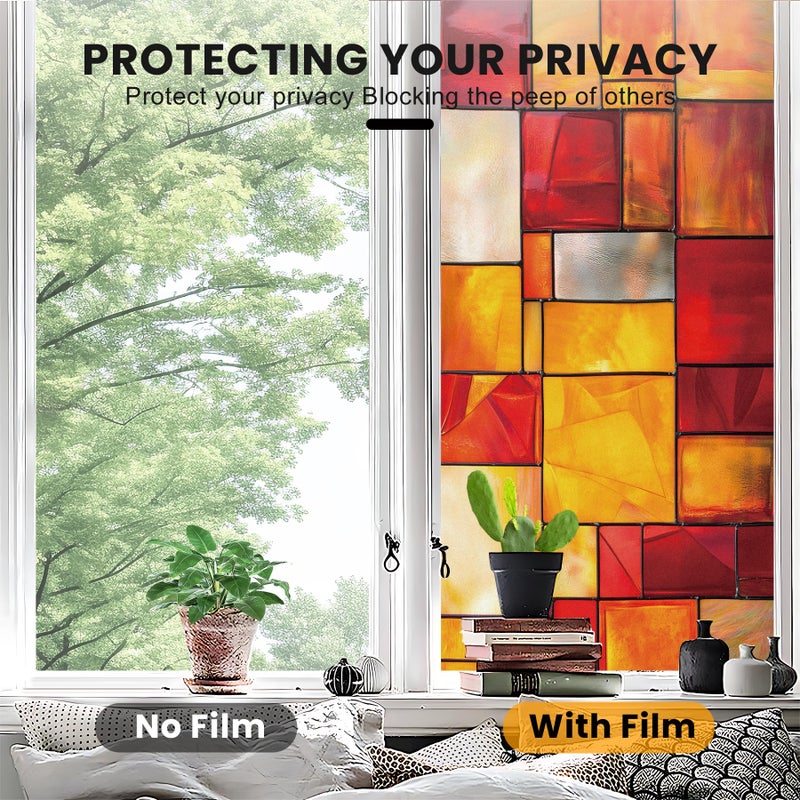 AOHMPT Stained Glass Window Privacy Film Static Cling - Rainbow Glass Decorative Sun Blocking Window Covering, Non-Adhesive Removable Stickers for Home & Office, 17.5" x 39.3" - Image 5