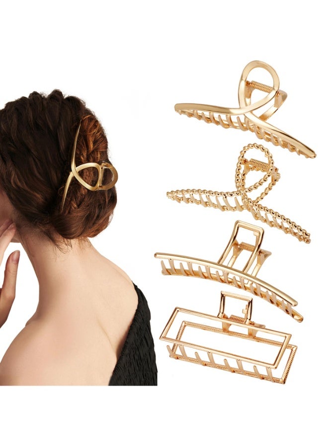 Bukela 4 Pack Large Metal Hair Clips for Thin to Thick Curly Hair, 4.3 Inch Big Nonslip Gold Color Clamps, Perfect Fashion Jaw Claw Hair Styling Accessories for Women and Girls - Image 1