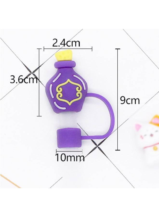 Direct 10mm Cute Shape Straw Sleeve Dustproof Recyclable Straw Cap Environmentally Friendly Straw Plug-Color:Purple Magic Tank 10mm-Specifications:Bag Without Straw - Image 1