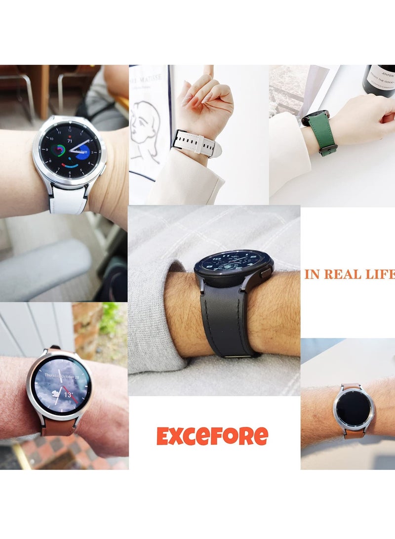 Excefore Leather Watch Band for Galaxy Watch 4 and 4 Classic 42mm and 46mm 2 Pcs 20mm Quick Release Watch Strap Hybrid Silicone Sweatproof Wristband Black and Brown  - Image 4