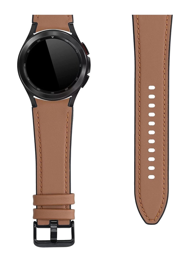 Excefore Leather Watch Band for Galaxy Watch 4 and 4 Classic 42mm and 46mm 2 Pcs 20mm Quick Release Watch Strap Hybrid Silicone Sweatproof Wristband Black and Brown  - Image 2