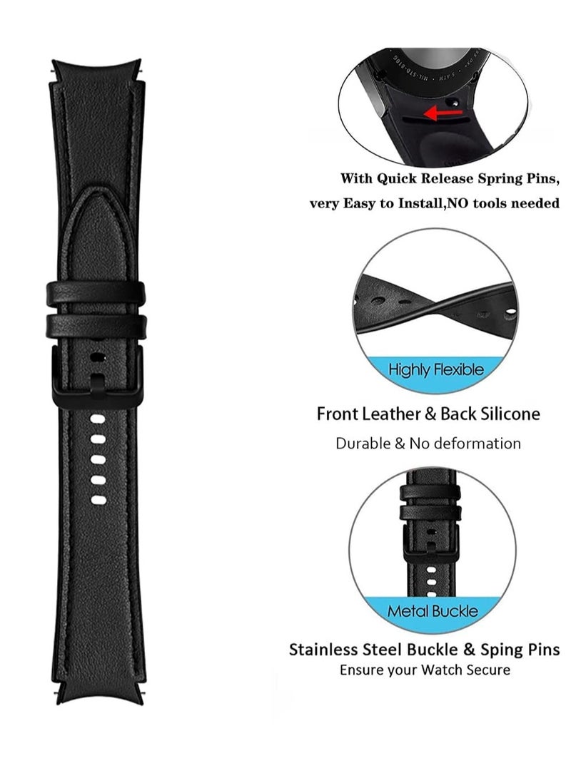 Excefore Leather Watch Band for Galaxy Watch 4 and 4 Classic 42mm and 46mm 2 Pcs 20mm Quick Release Watch Strap Hybrid Silicone Sweatproof Wristband Black and Brown  - Image 3