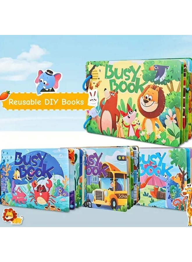 Reusable Traffic Busy Book for Kids Ages 3-5 Animals Dinosaurs Vehicles - Image 1