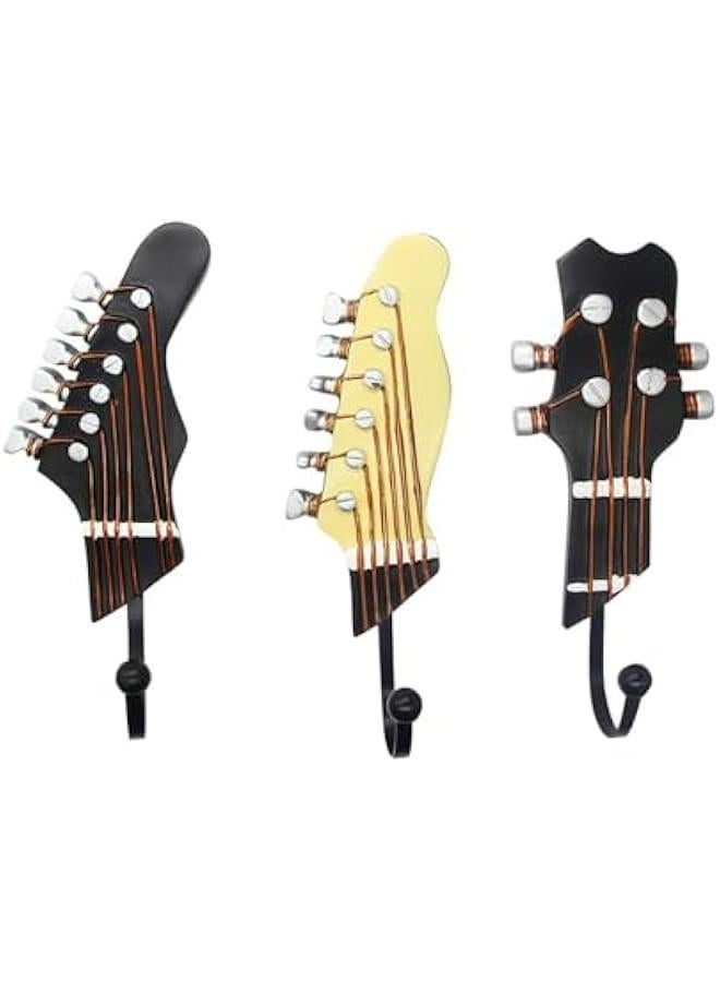 Vintage Guitar Style Wall Mounted Heavy Duty Decorative Hooks for Hanging Clothing Coats Towels Keys Hats Metal Resin Hangers Set of 3 - Image 1