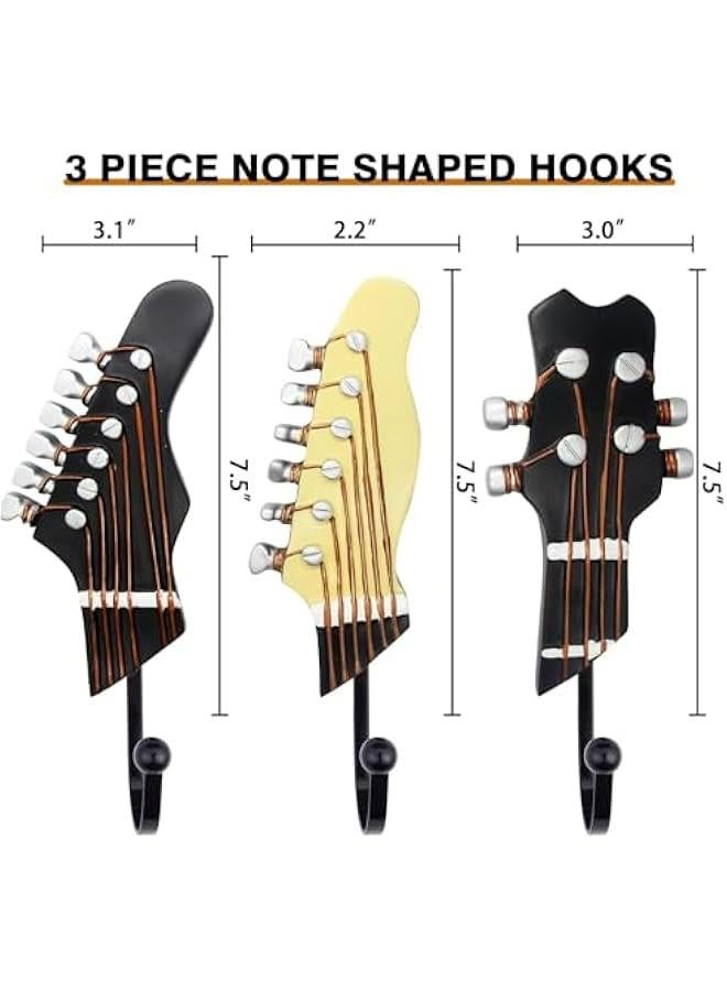 Vintage Guitar Style Wall Mounted Heavy Duty Decorative Hooks for Hanging Clothing Coats Towels Keys Hats Metal Resin Hangers Set of 3 - Image 2