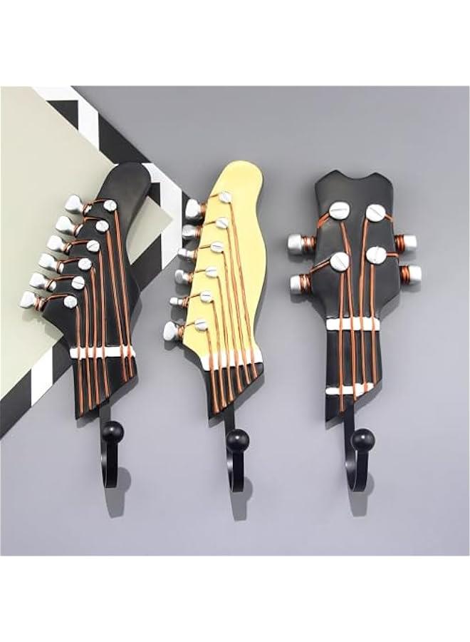 Vintage Guitar Style Wall Mounted Heavy Duty Decorative Hooks for Hanging Clothing Coats Towels Keys Hats Metal Resin Hangers Set of 3 - Image 3