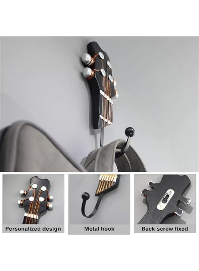Vintage Guitar Style Wall Mounted Heavy Duty Decorative Hooks for Hanging Clothing Coats Towels Keys Hats Metal Resin Hangers Set of 3 - Image 4