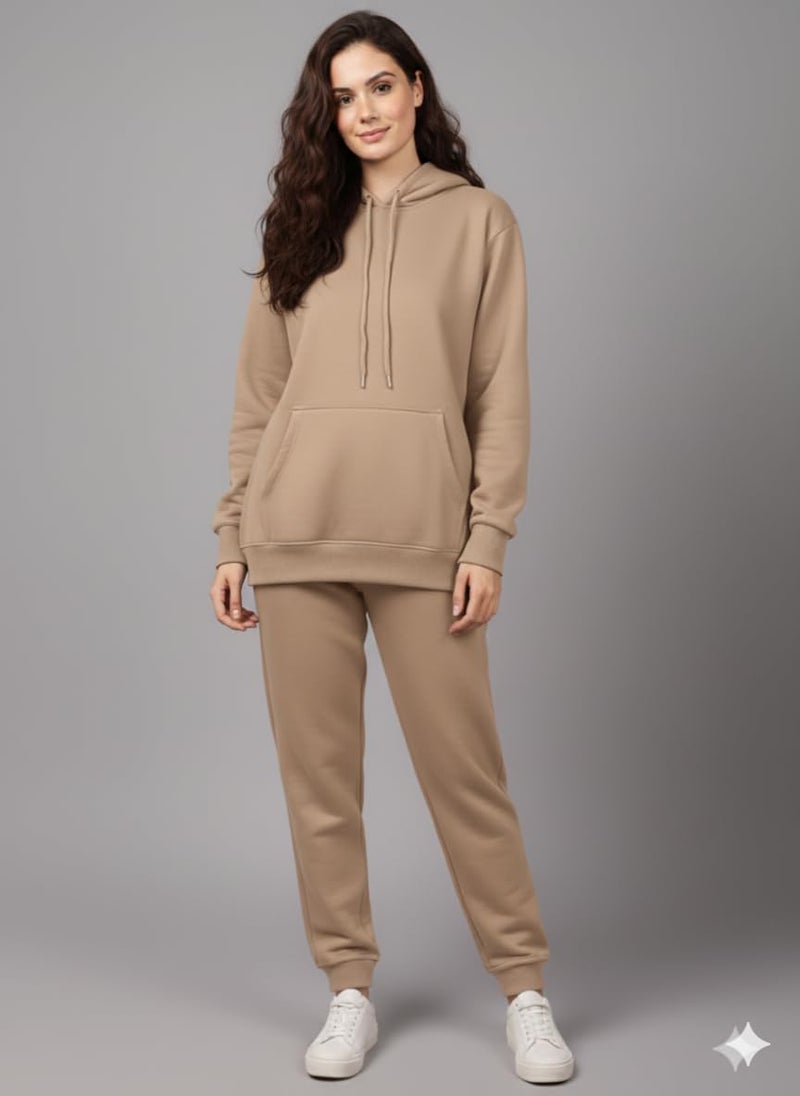 Mack Jonney Solid Track Suit for Women | Co-ord Set | Warm Fleece Tracksuit Set | Full Sleeve Hoodie-M5125 - Image 2