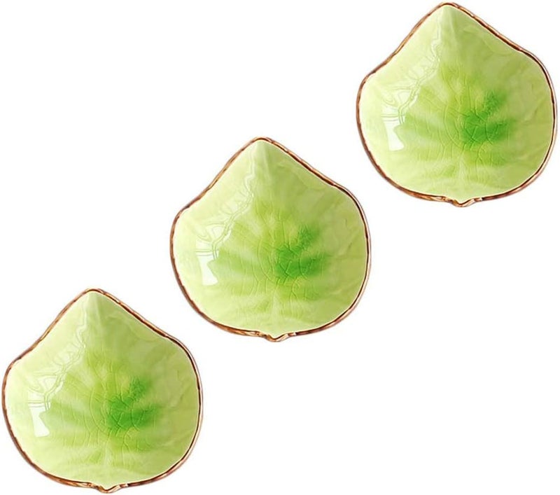 WAIT FLY WAIT FLY Lovely Grape Leaves Shaped Ceramics Seasoning DishesTea Bag HoldersTeaspoon RestKetchup SaucerAppetizer PlatesVinegar Spice Salad Soy Sushi Wasabi Seasoning Dipping Bowls Set of 3  - Image 1