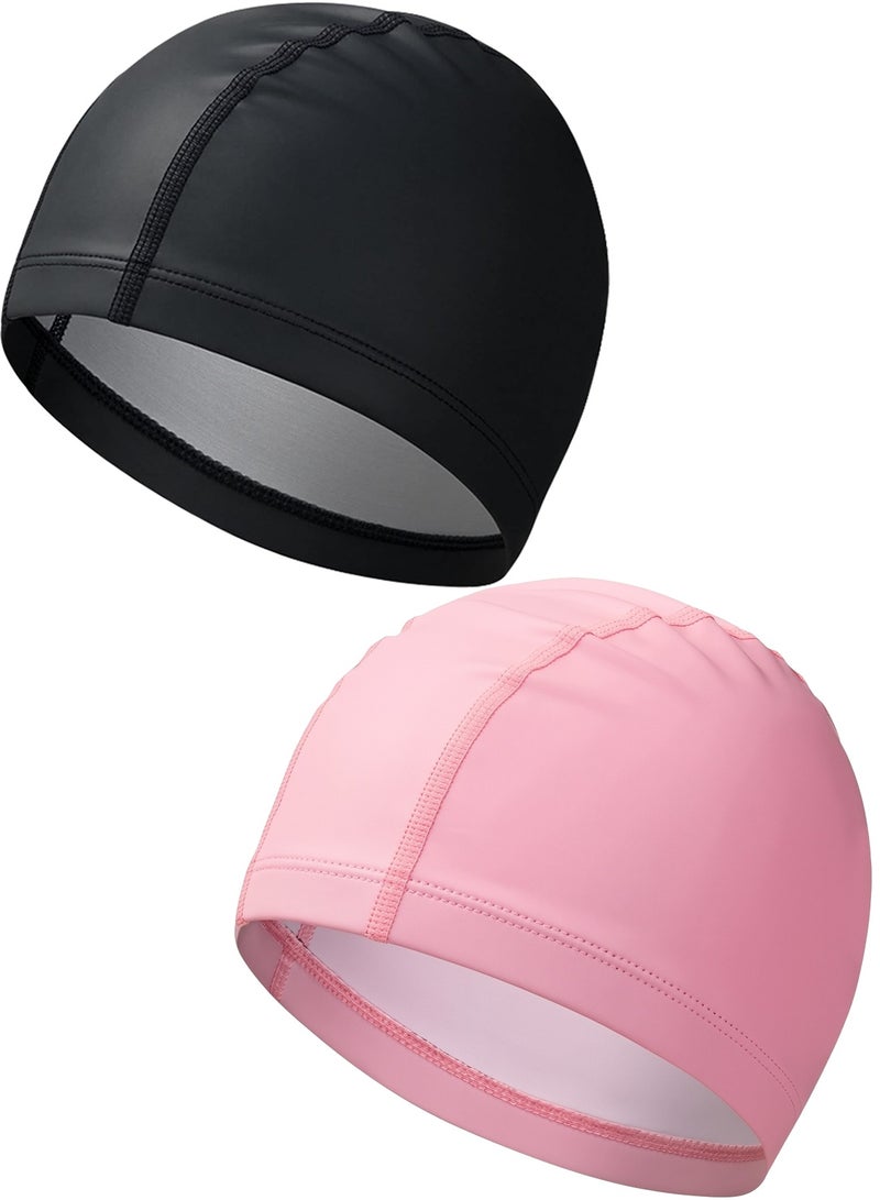 Swim Cap Soft Comfortable Waterproof Swimming Caps Bathing Cap High Elasticity Universal PU Bathing Cap for Adults Children's Kids Black/Pink - Image 1