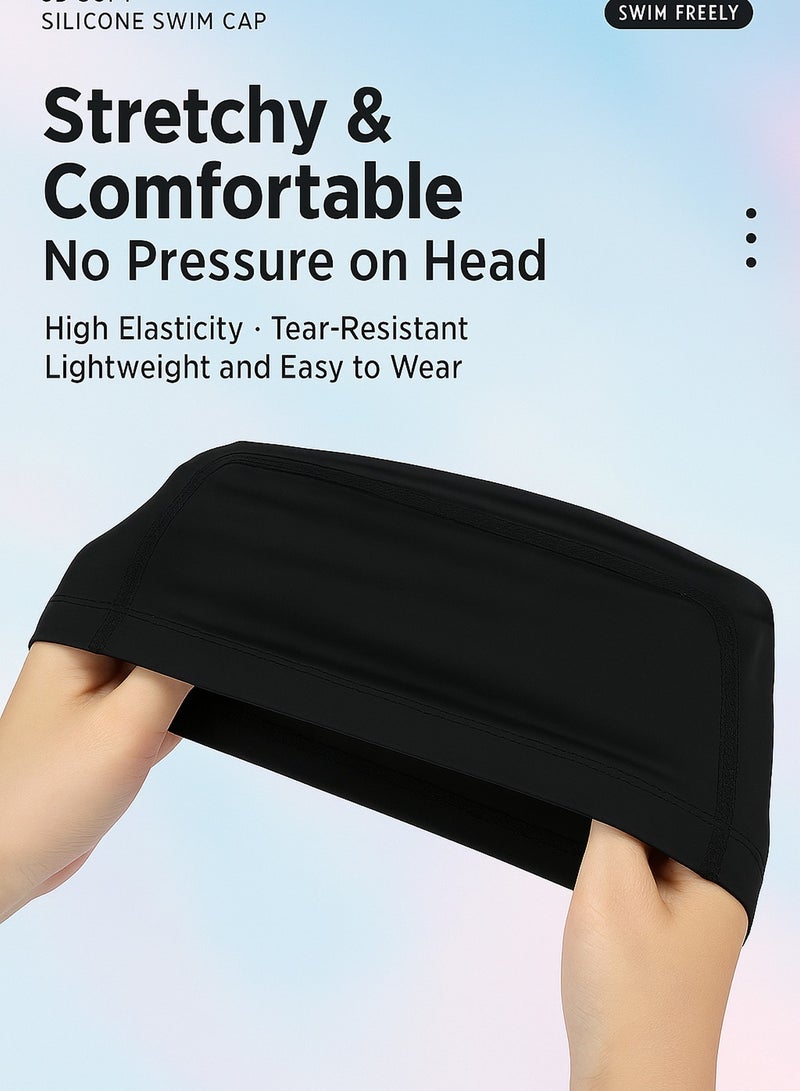 Swim Cap Soft Comfortable Waterproof Swimming Caps Bathing Cap High Elasticity Universal PU Bathing Cap for Adults Children's Kids Black/Pink - Image 3