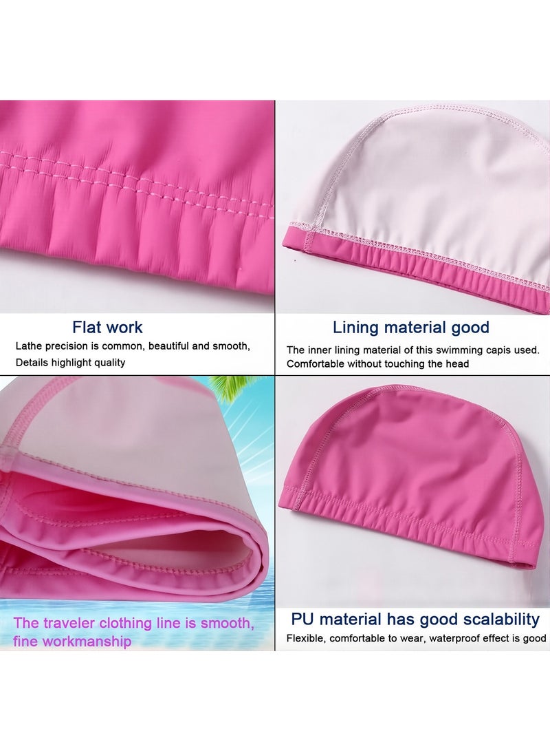 Swim Cap Soft Comfortable Waterproof Swimming Caps Bathing Cap High Elasticity Universal PU Bathing Cap for Adults Children's Kids Black/Pink - Image 5
