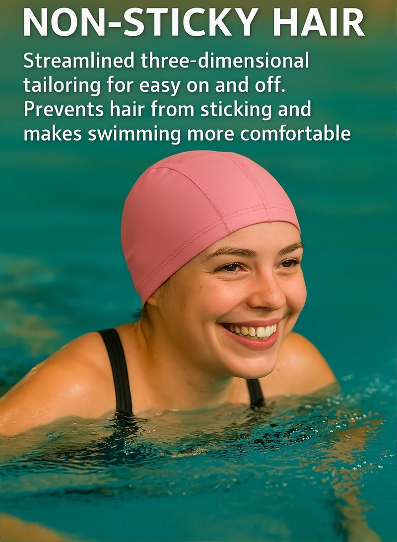 Swim Cap Soft Comfortable Waterproof Swimming Caps Bathing Cap High Elasticity Universal PU Bathing Cap for Adults Children's Kids Black/Pink - Image 4