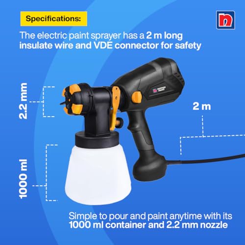 Nippon Paint 850W Electric Paint Spray Gun with 1000Ml Container 2M Long Cable 2.2Mm Nozzle &Vde Plug Suitable for Indoor Outdoor Home & Industrial Use (Pack of 1, Yellow and Black) - Image 5