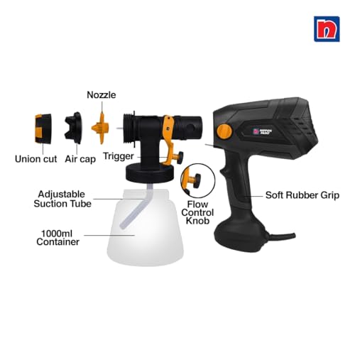 Nippon Paint 850W Electric Paint Spray Gun with 1000Ml Container 2M Long Cable 2.2Mm Nozzle &Vde Plug Suitable for Indoor Outdoor Home & Industrial Use (Pack of 1, Yellow and Black) - Image 2