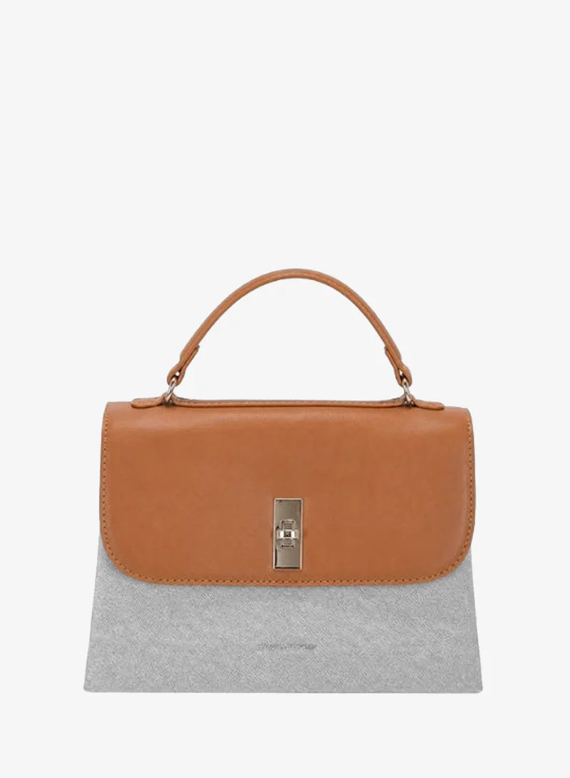 David Jones David Jones CM8293 Women's Structured Flap Handbag | Premium Synthetic Leather Top Handle & Shoulder Bag with Twist Lock | Elegant Designer Satchel for Work, Office & Everyday Use