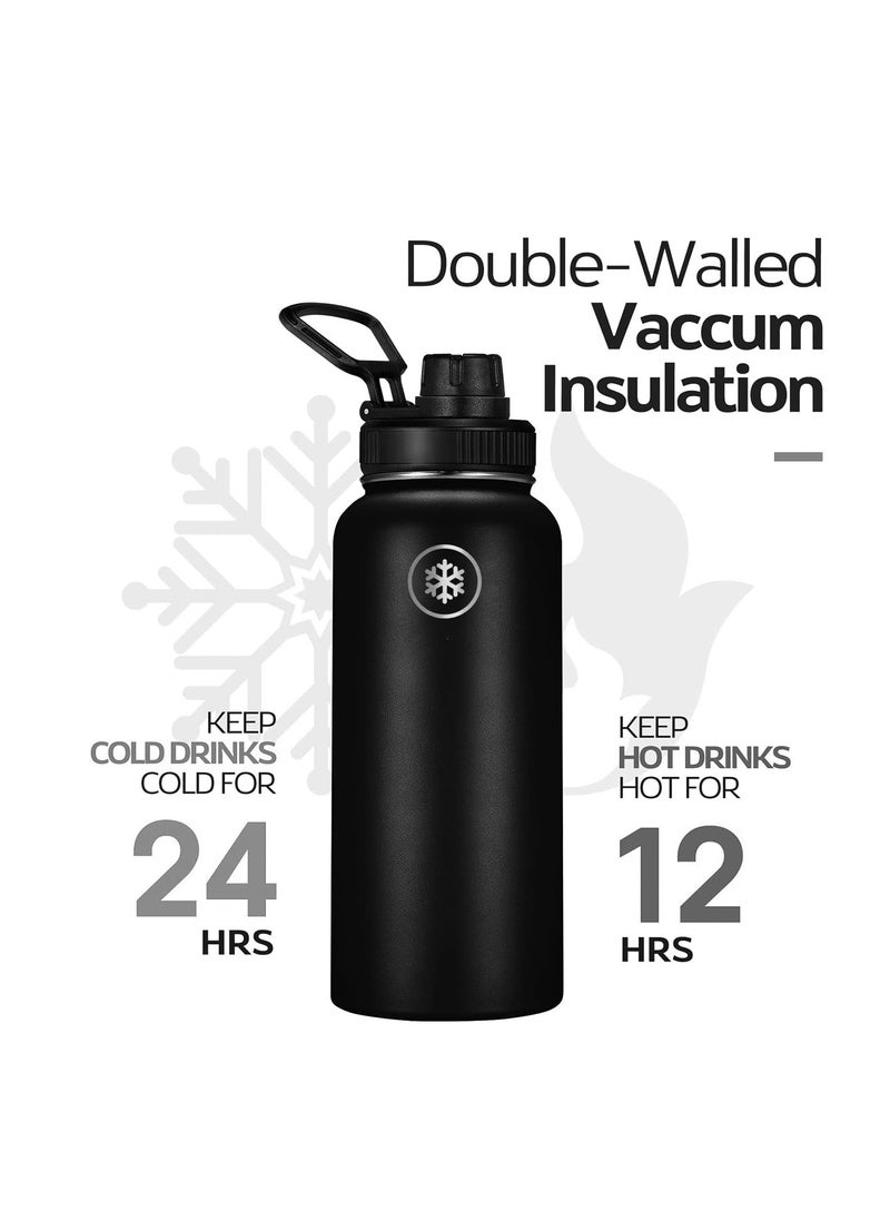 ibsun - 1L Vacuum Insulated Stainless Steel Water Bottle with Straw & Spout Lids, Double Wall Sweat-Proof to Keep Beverages Cold for 24Hrs or Hot for 12Hrs - Image 1